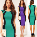 Femmes Contraste Color Purple Tight Bureau Lady Pencil Dress